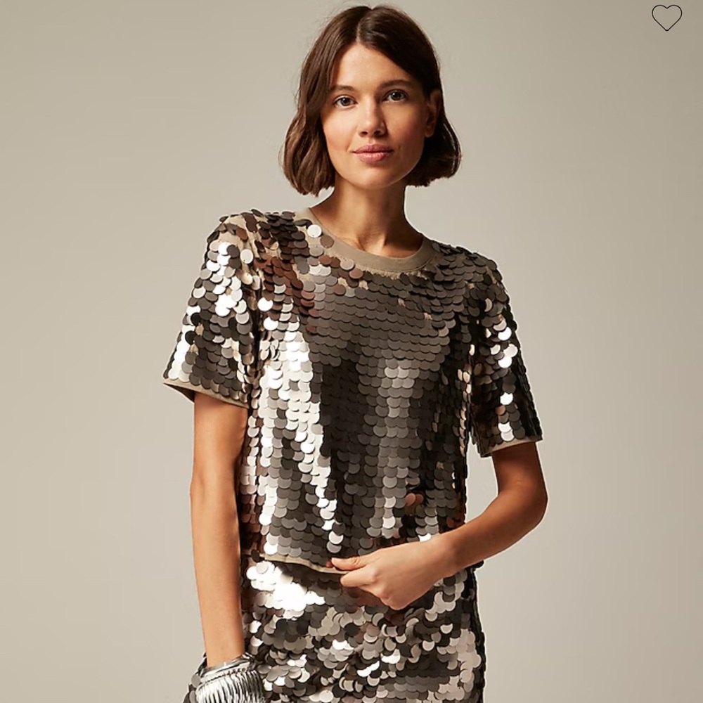 J. Crew Silver Sequin Short-Sleeve Top NWT